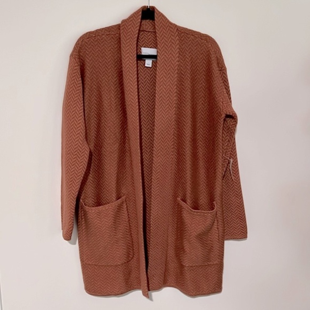 NEW Anthropologie Daily Ritual Burnt Orange Herringbone Open Cardigan Size L